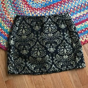 Urban Outfitters Gold Embroidered Black Mini Skirt